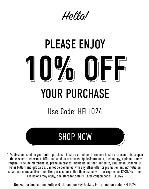 Spartan bookstore coupon code: Hello24