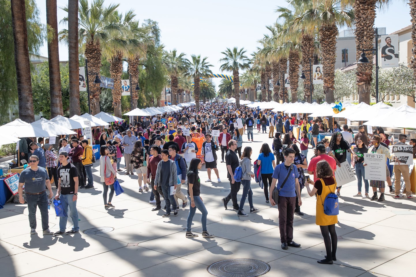 Hundreds of students walking around the Paseo during resource fair.