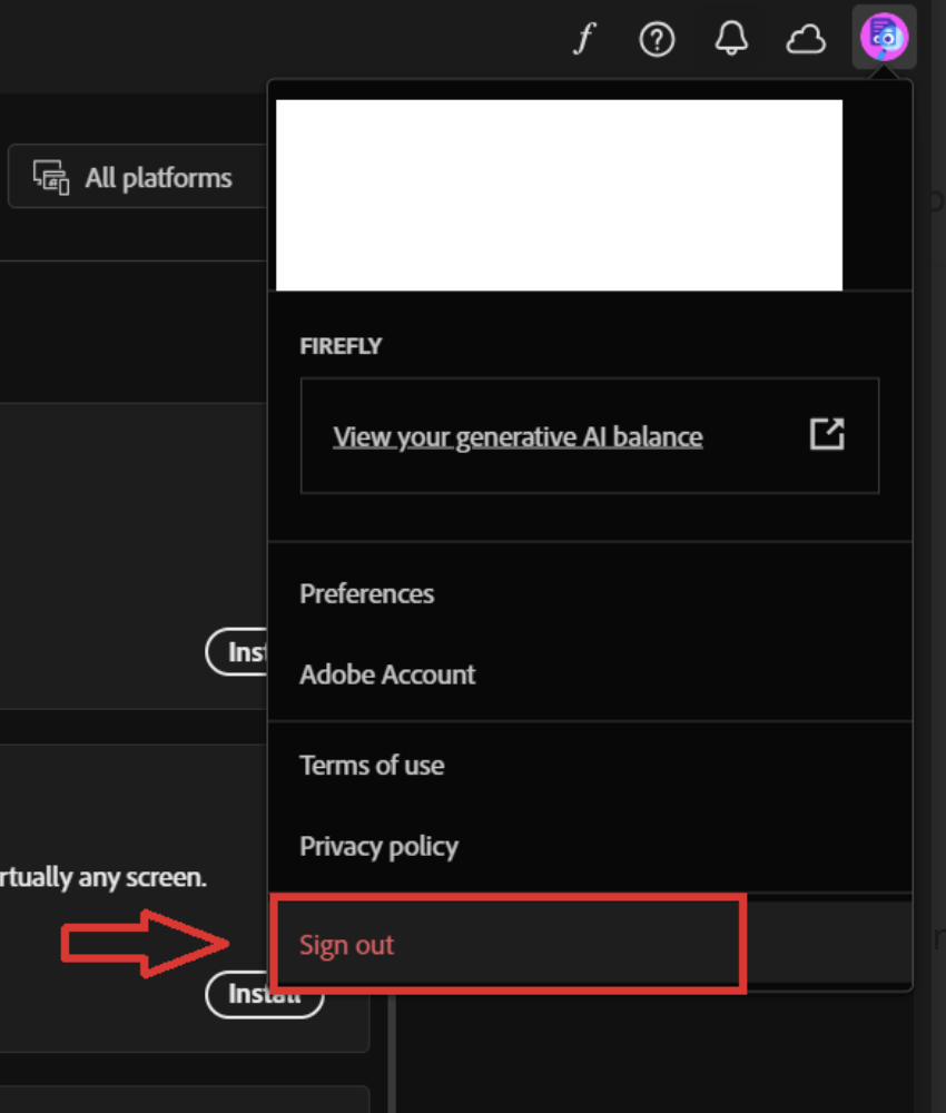 Adobe CC sign out