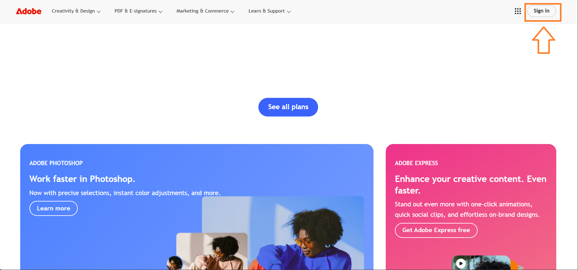 Adobe CC home page
