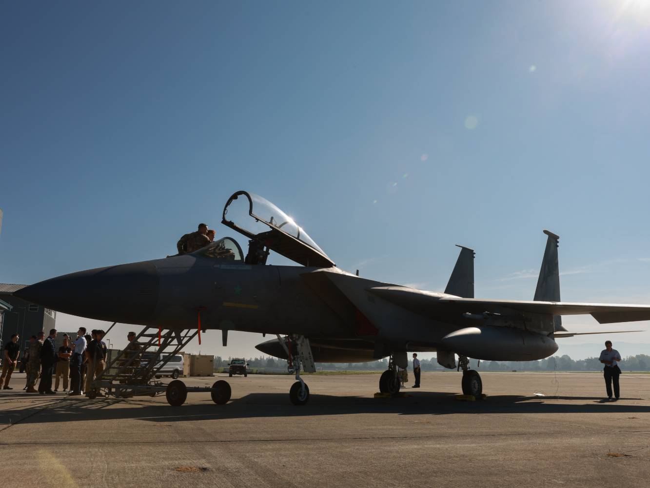 Cadets gathering around F-15 at Moffett Community Day Cadets gathering around F-15 at Moffett Community Day