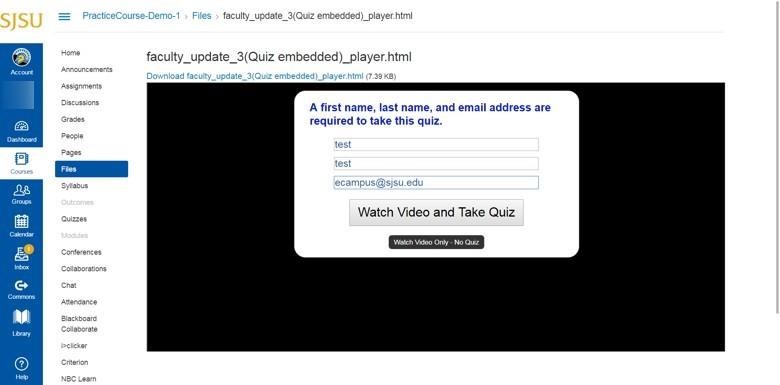 Prompt to enter name and email address before taking the quiz