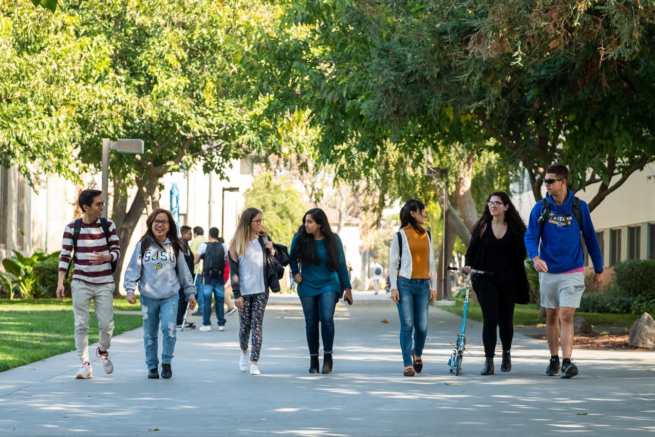 International students walking around campus