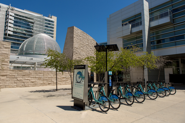 a building with bikes outside