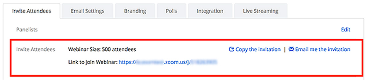Location of the webinar link on the Zoom setup window.