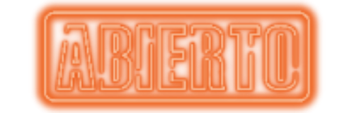 orange outline of the word abierto