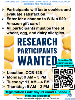 Research recruitment flyer for sugar cookie tasting study
