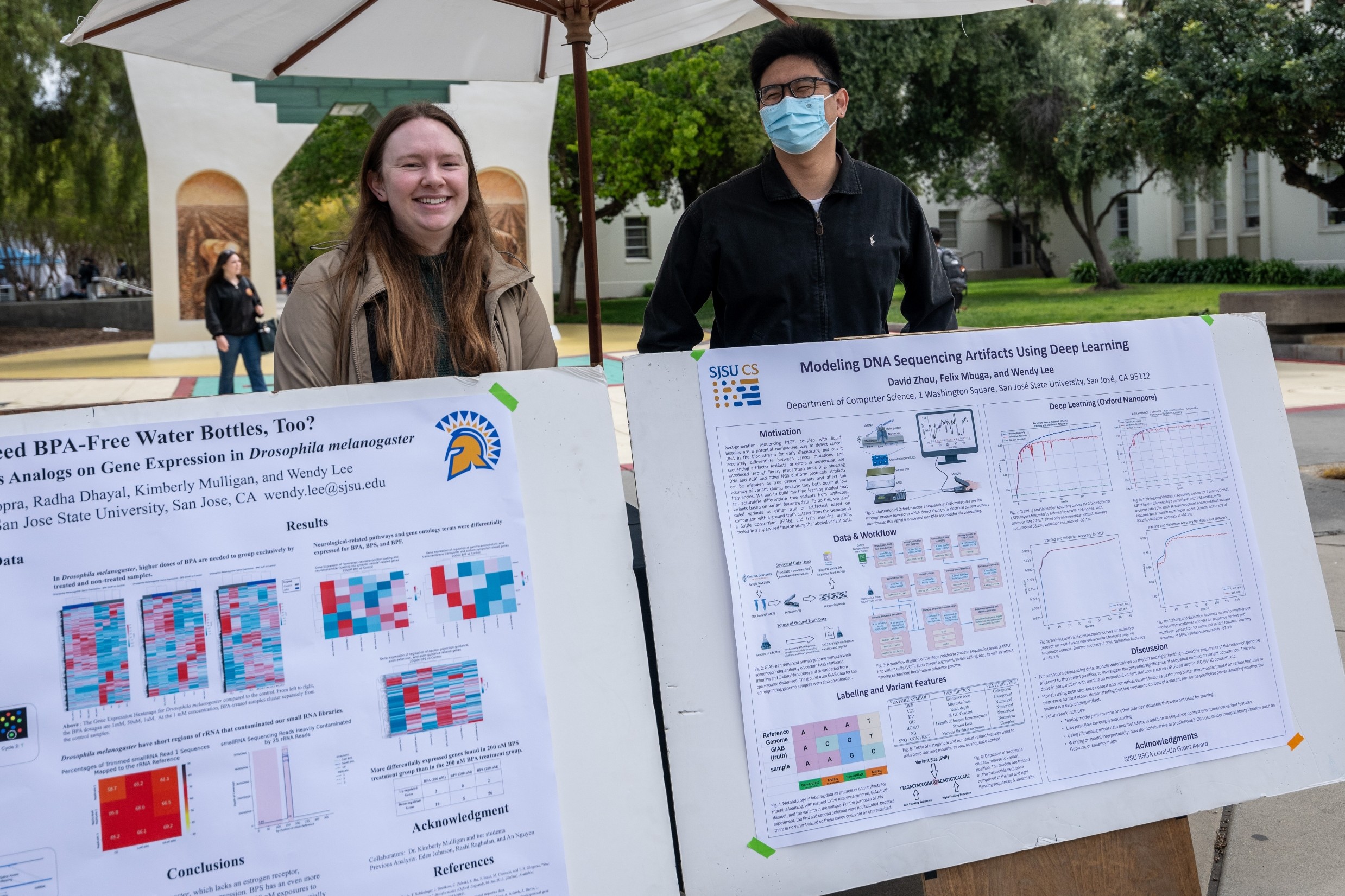 Students displaying project posters
