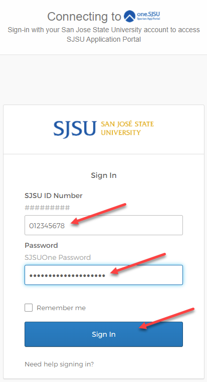 Login Screen for SJSU via Single Sign On.