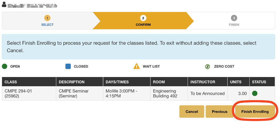 Confirm the classes to add