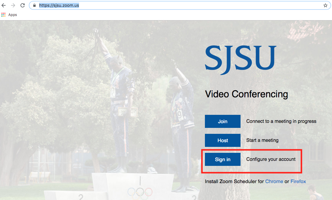 Zoom sign in page to configure your account.