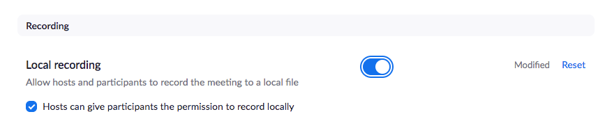 Local recording settings