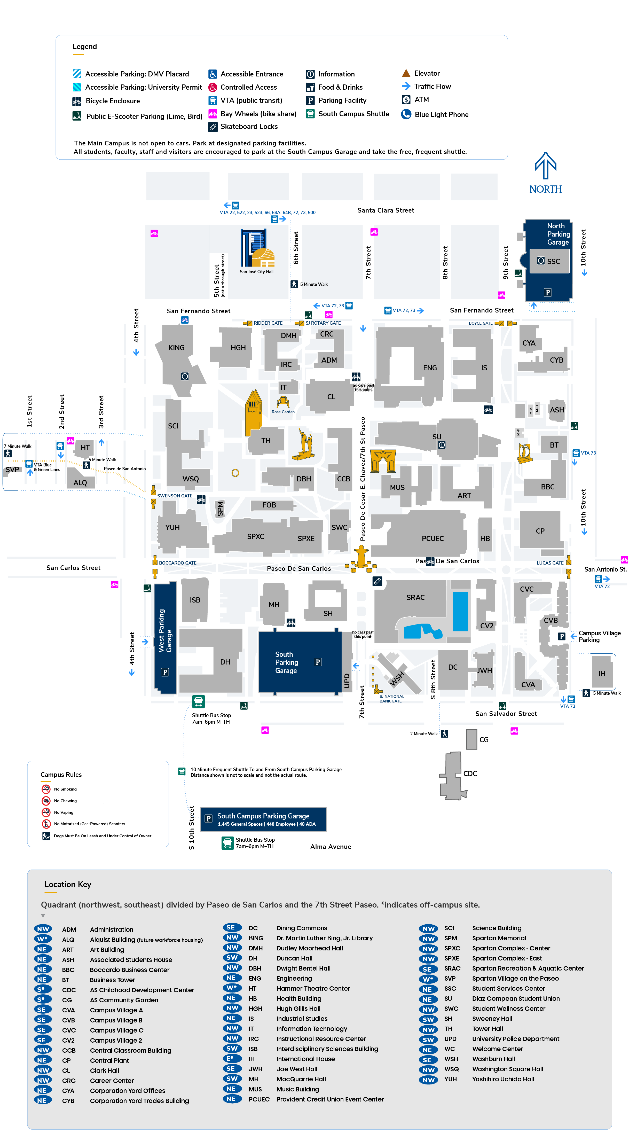 Map of the main San Jose State University campus