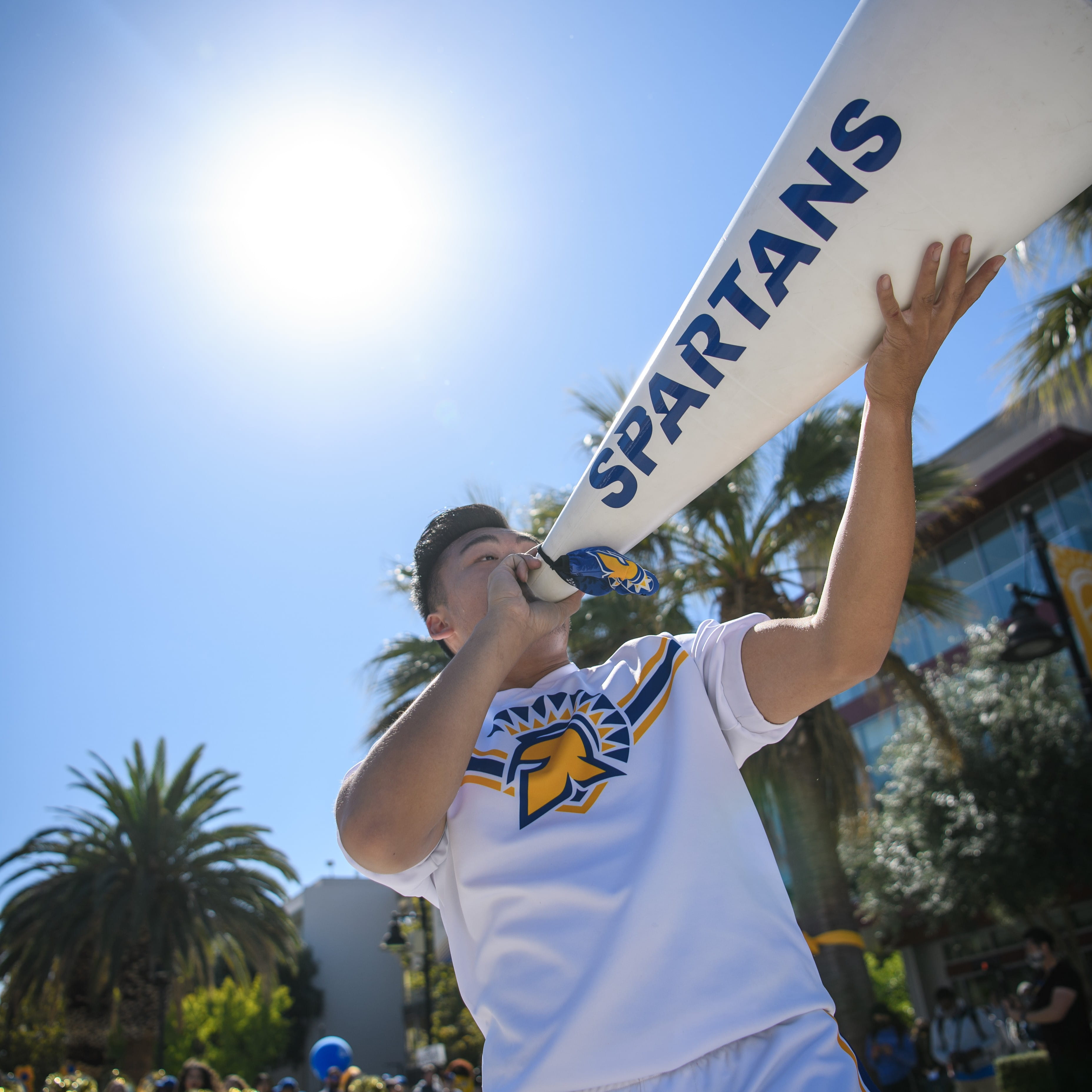 SJSU student using megaphone