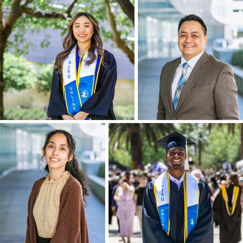 A collage of SJSU Online graduates and Enrollment Counselors