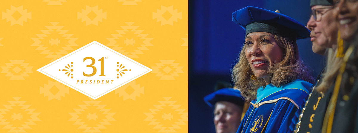 The president in regalia during commencement.