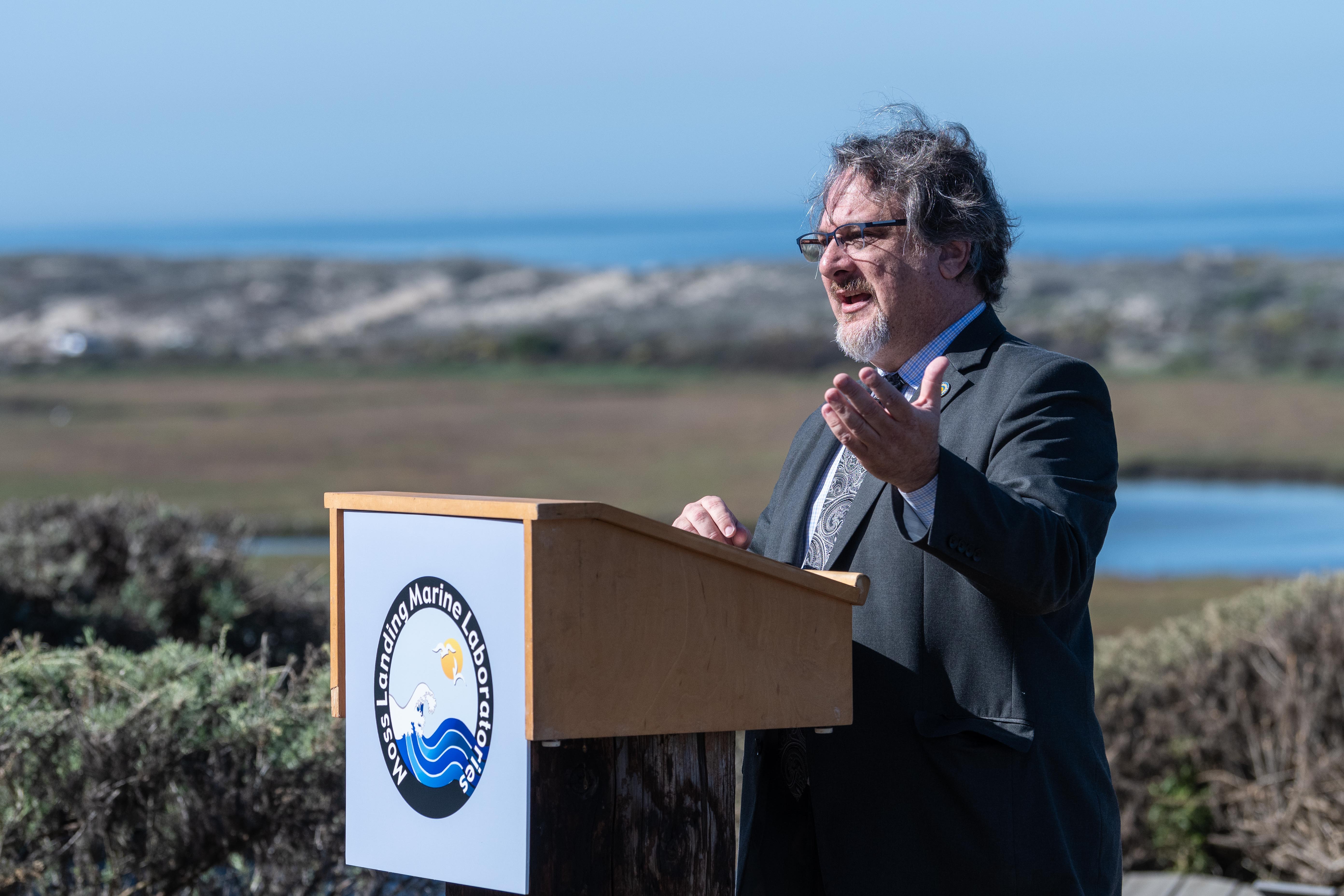 Provost Vincent Del Casino giving a speech.