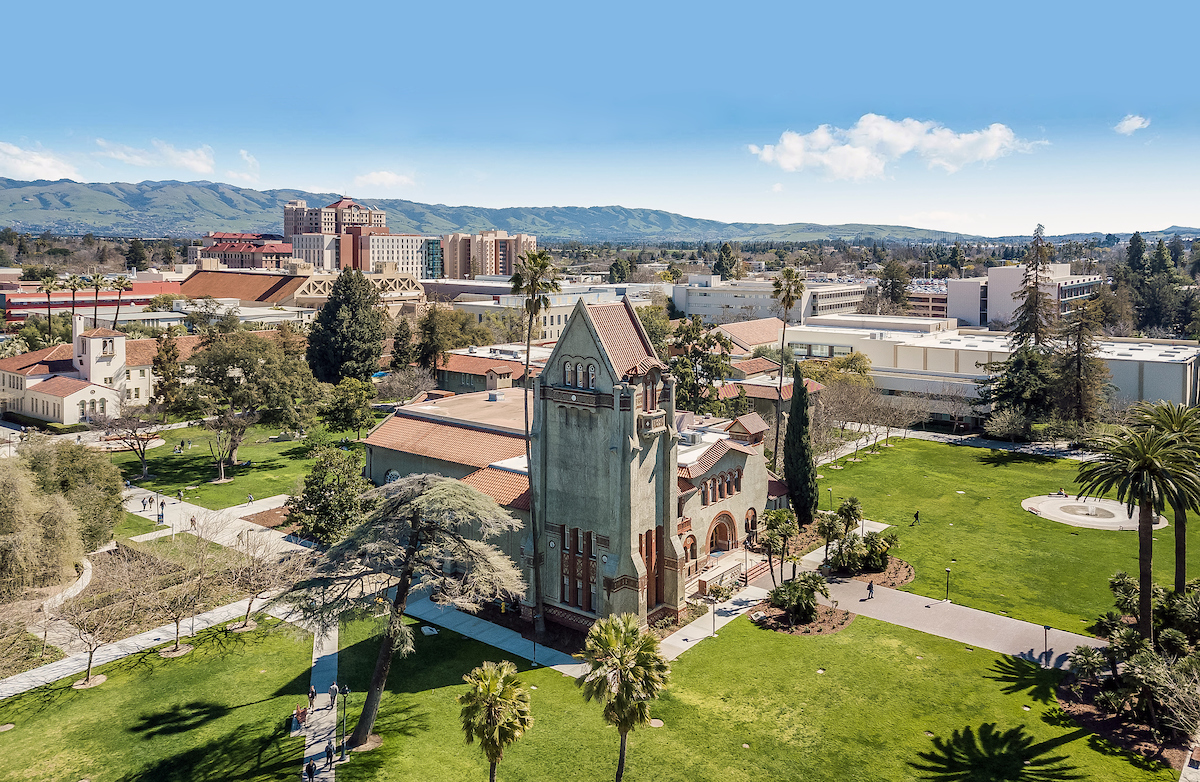 Aerial view of Tower Hall and Lawn