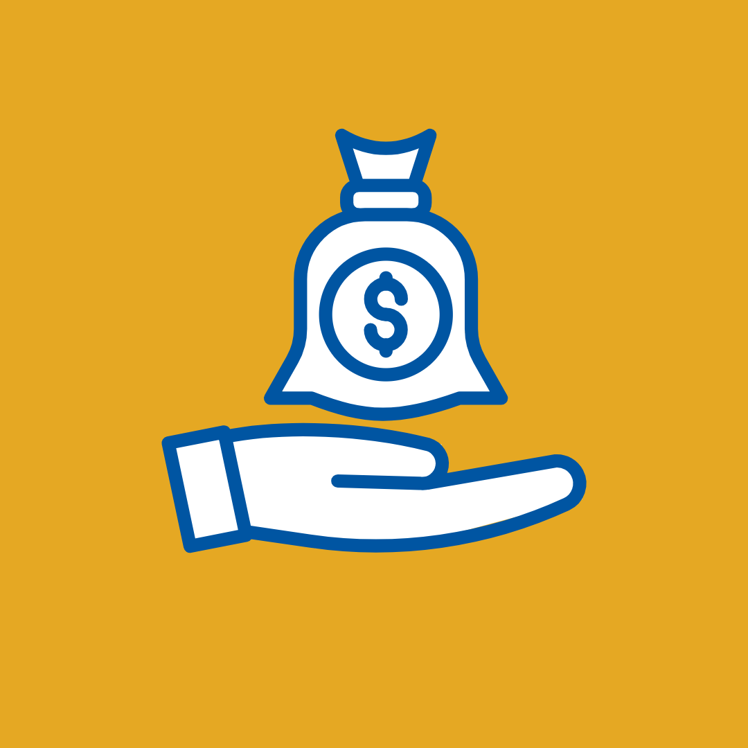 Icon of hand open with bag of money on top