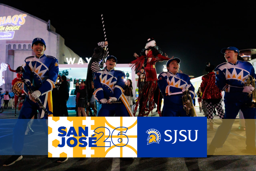 SJSU Marching Band performing at Super Bowl festivities.