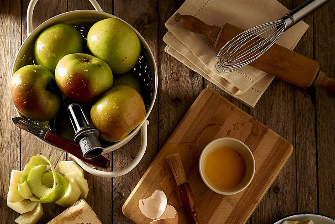 Table covered in pie ingredients