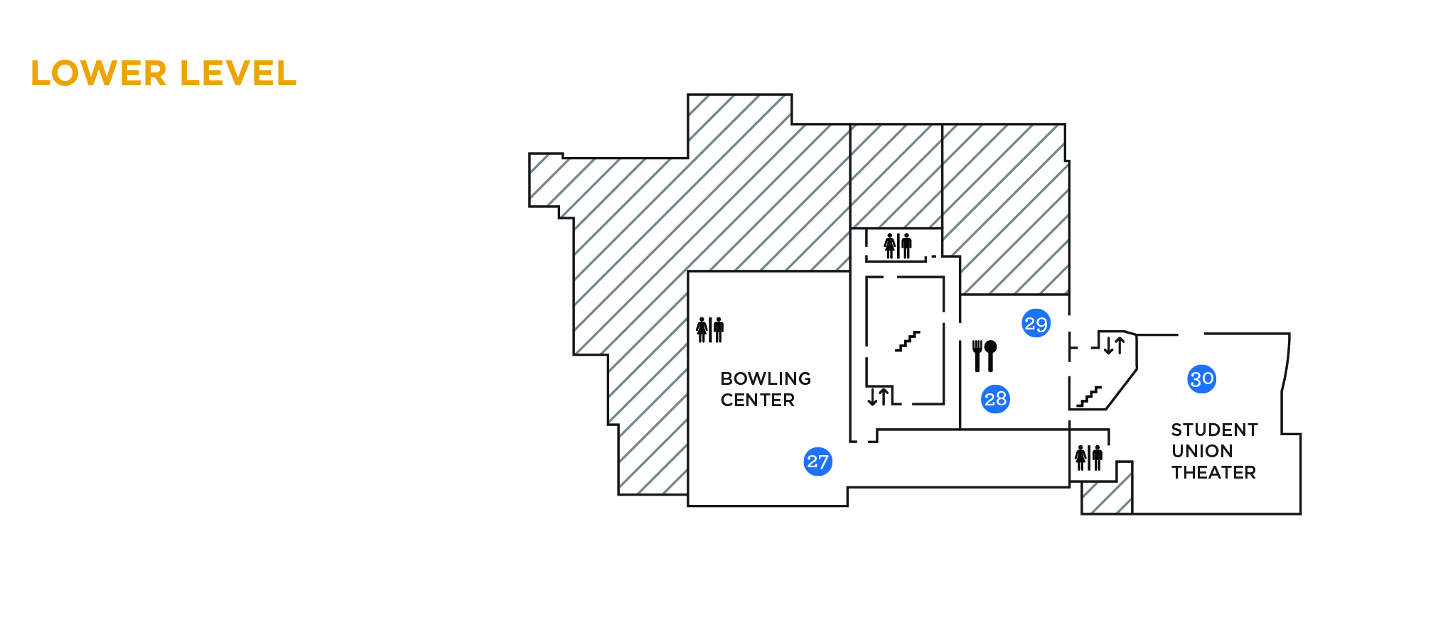 Image of Student Union Building Basement Level Floor Directory.