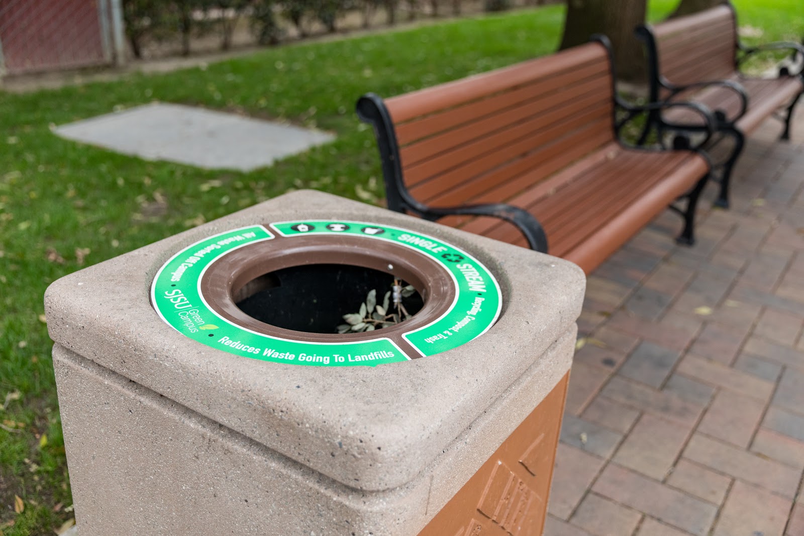 Waste bin on campus.