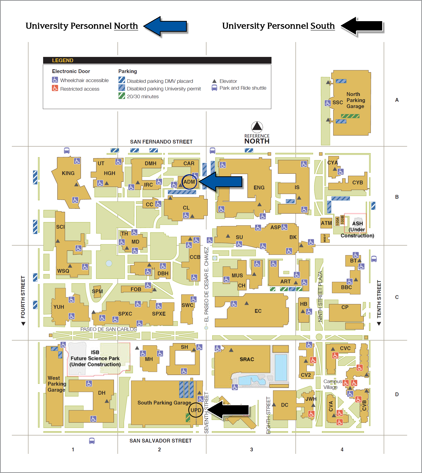 A map containing the location of University Personnel North and University Personnel South