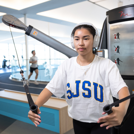 student exercising at the spartan recreation and aquatic center